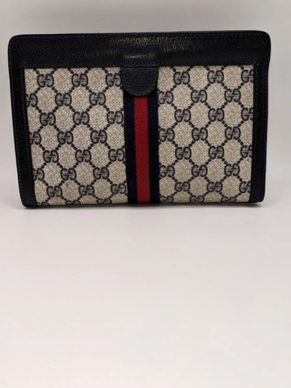 Vintage Gucci GG Monogram Navy & Red Web Clutch